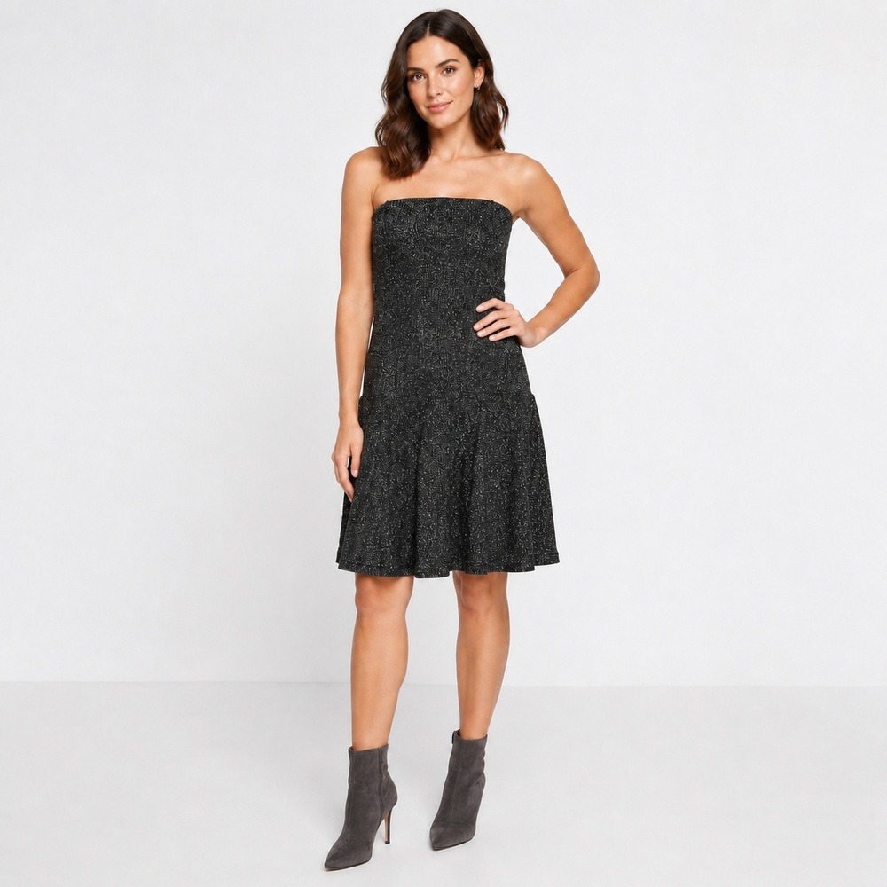 Free People Tinsel Cable Strapless Mini Dress M Black Silver Metallic Y2K Party